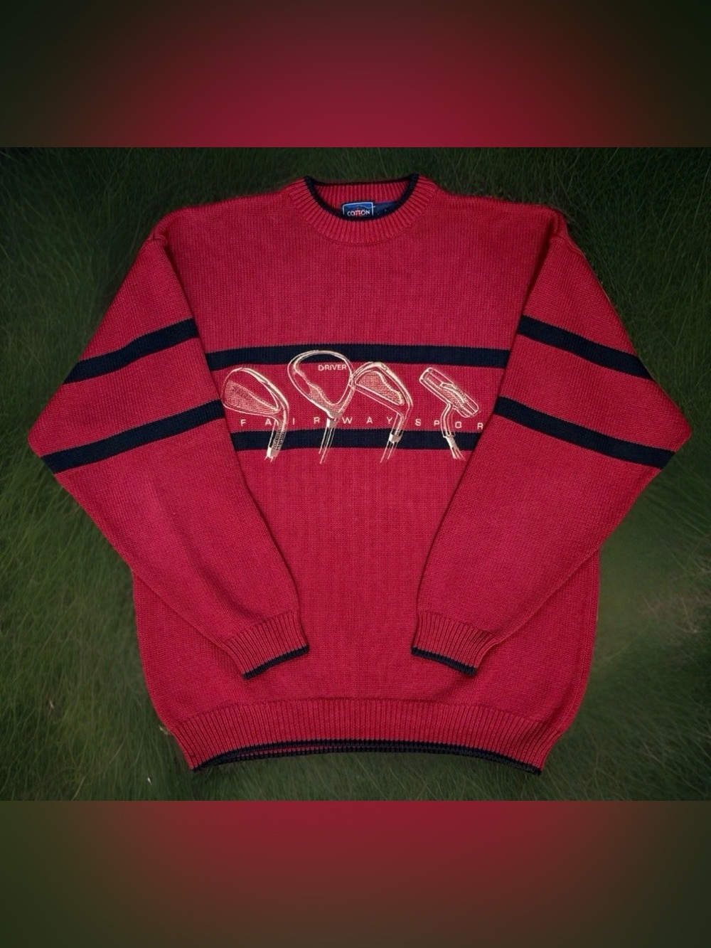 Cotton Traders Rare Vintage Golf Sweater Mens L Embroidered Knit 90s AOP Boho
